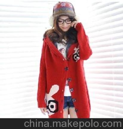 批发零售日韩女装眼镜兔宽松加绒开衫大码长款外套毛衣
